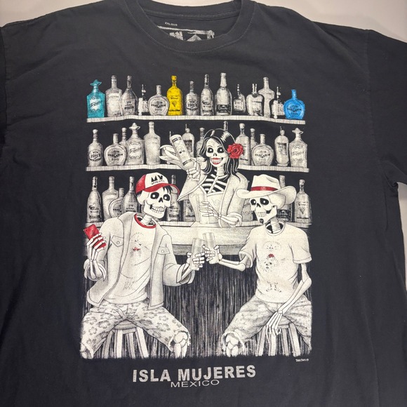 Isla‎ Mujeres Mexico Tan Tan Graphic T-Shirt Skeleton Tequila Bar XXL - Picture 3 of 8